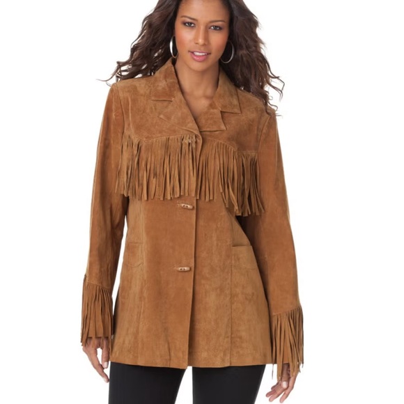 Roaman's Jackets & Blazers - ROAMAN’S TAN SUEDE FRINGE JACKET